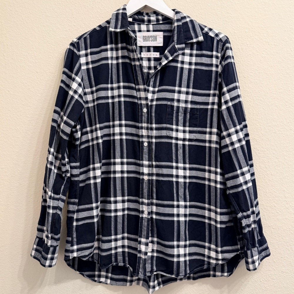 Grayson The Hero Cotton Flannel Size 03 Medium Button Up Shirt Black White Plaid